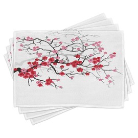 ABAKUHAUS Natur Platzmatten 8 Stück, Fleißiges Lieschen Blumen Impatiens walleriana Pflanzen Minimalistisch, Waschbare Stoff Esszimmer Küche Tischdekorations, Dunkelrosa Weiß