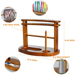 Wooden Yarn Holder for Knitting & Crochet, Horizontal Yarn Spindle Dispenser with Slots, Yarn Ball Storage Organizer for Knitting Lover