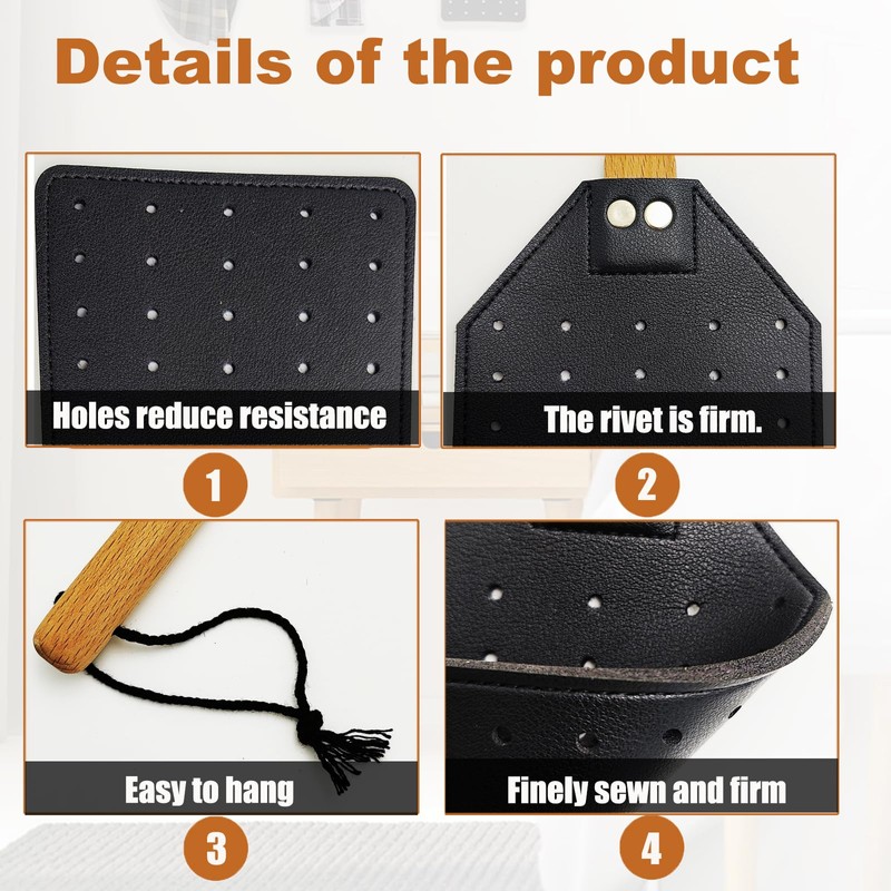 Heavy Duty Leather Fly Swatter, Long Handle Fly Swatter with