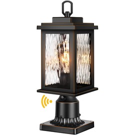 VIANIS Dusk to Dawn Outdoor Post Light with Pier Mount Base, Hardwired 120V Waterproof Lamp Post Light Fixture, Black Aluminum 3-inch Exterior Post Lamp with Tempered Glass for Patio, Garden