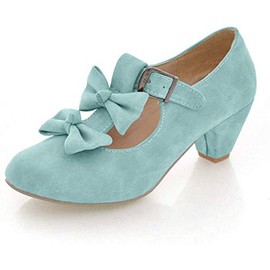 MFairy Zapatos estilo Lolita clásico de tacón bajo para mujer, bonitos zapatos Mary Jane con lazo, Azul, 10