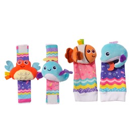 Nicear 4 Pcs Infants Animal Wrist Rattle and Socks Set for Sensory Development and Early Learning Gifts