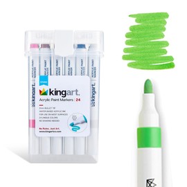 KINGART Acrylic Paint Markers, 24 Colors - 2mm Bullet Tip Marking Pen for Art Supplies - Versatile Ink for Glass, Wood, Fabric, Ceramic, Stone, Metal, Paper & more