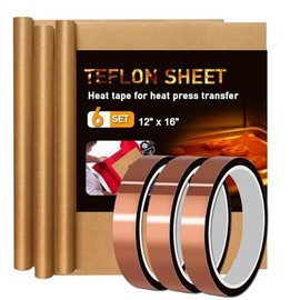 Paquete de 3 hojas de teflón para prensa de calor de 16 x 12 y 3 rollos de cinta de transferencia de calor antiadherente de 10 mm, juego de cintas de prensa de calor para sublimación, lámina