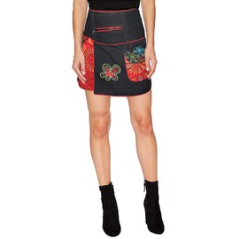 Ezhippie Women Black Popper Goth Skirt, L/XL