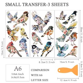 OLYCRAFT 3 Pieces/Set Flowers and Bird Transfer Films for Rubbing on Furniture and Crafts 15 x 30 cm Animal Motif Furniture Transfer Sticker for Rubbing on Wood Scrapbook