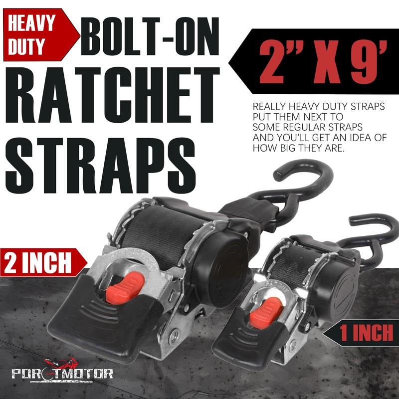 Porotmotor Stainless Steel Bolt-On Retractable Ratchet Straps, 2 inch x