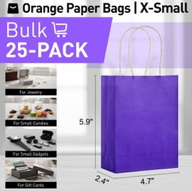 SUNCOLOR 25 Pieces 6" Mini Goodie Bags Small Purple Gift Bags with Handle for Party Favor Bags(Purple)