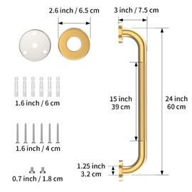 24 Inch Anti Slip Shower Grab Gold, Munzong Bathroom Grab Bar, Knurled Bathroom Balance Bar,Safety Hand Rail Support Handicap Elderly Injury Senior Assist Bath Handle