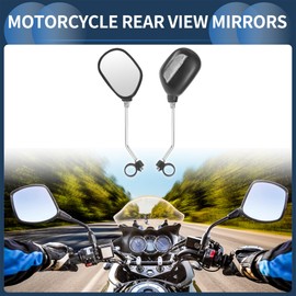 Partuto 1 Pair Motorcycle Rear View Mirrors Universal Plastic Iron White Handlebar Mirrors Black Straight Handle with Curved Tail Type