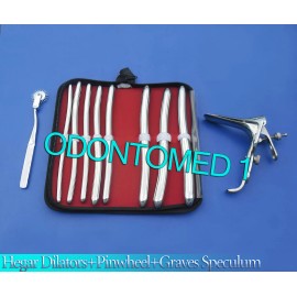 ODM HEGAR DILATOR SOUNDS 8 PCS + 1 WARTENBERG PINWHEEL & 1 GRAVES SPECULUM SMALL
