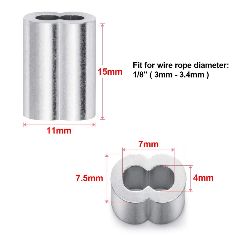 200PCS 1/16" Aluminum Crimping Loop Sleeves, Wire Rope Cable Ferrules