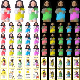 CroBlissful 30 Sets Mini Jesus Figurines Glow in The Dark with Let Your Light Shine Cards Luminous Religious Toys Little Figures to Hide Seek Sunday School Religious Party Favors(Hands Together)