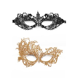 TFTSR Masquerade Masks for Women & Men - Mardi Gras & Venetian Dress Masks in Black & Gold Lace