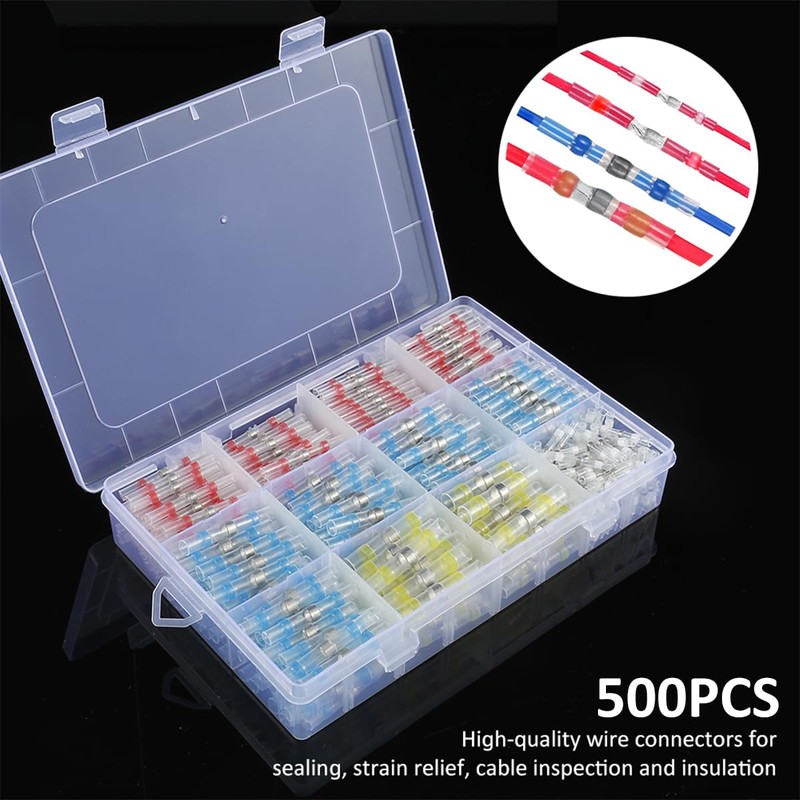 500Pcs Solder Seal Wire Connector Waterproof Heat Shrink Butt Connector