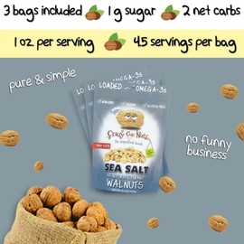 Crazy Go Nuts Savory Sampler Walnuts - Healthy Snacks, Gluten Free, Natural Superfood, Omega 3 Fatty Acids and Antioxidants, Plain with Sea Salt, Garlic Parmesan, and Buffalo - 4.5 oz, 3-Pack