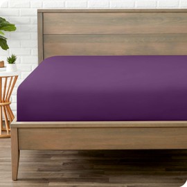 Bare Home Fitted Bottom Sheet Full - Premium 1800 Microfiber - Ultra-Soft Wrinkle Free - Deep Pocket - Fitted Sheet (Full, Plum)