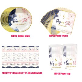 Doyomtoy Boy or Girl Plate Party Tableware Set, 53 Pieces Reveal Party Supplies Cups, Napkins, Tablecloth, for Children's Birthday Party Decoration, Baby Shower