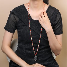 KELITCH Lucky 925 Silver Buddha Pendant Necklaces Wood Agate Beads Long Necklaces New Crystal Necklaces, Crystal, Pearl