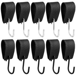 Treki Leather S Hooks for Hanging, 10 Pcs S Hanger Hooks Multifunctional Stainless Steel Leather Hook for Hanging Coats Cups Towels Pots Bags (Silver & Black)