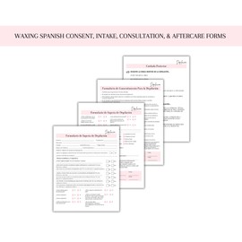 Spanish Waxing Consent, Intake, Aftercare and Consultation Forms | 75 pk A1 8.5x11” 25 of each Consent, Intake, and Aftercare Client Signature de Depilación