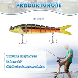 PerfektSIS Artificial Bait 5 Pieces Fishing Lure, Multi-Joint Bait, Fish Fishing Set for Zander, Perch, Trout, Wobbler, Swimbait, Freshwater Saltwater Fishing Accessories