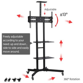 Yaheetech Adjustable Mobile TV Stand Rolling TV Cart Mount Universal fits 32 to 75 inch for LCD LED Plasma Flat Panel Screen with Locking Wheels and Storage Shelves