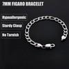Fiusem Silver Tone Figaro Mens Bracelet, 7mm Width Stainless Steel