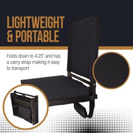 Home-Complete Bleacher Seat - Stadium Seat Cushion with Pocket and Cupholder - Wide Portable Sports Chair - Stadium Seats with Back Support (Black)