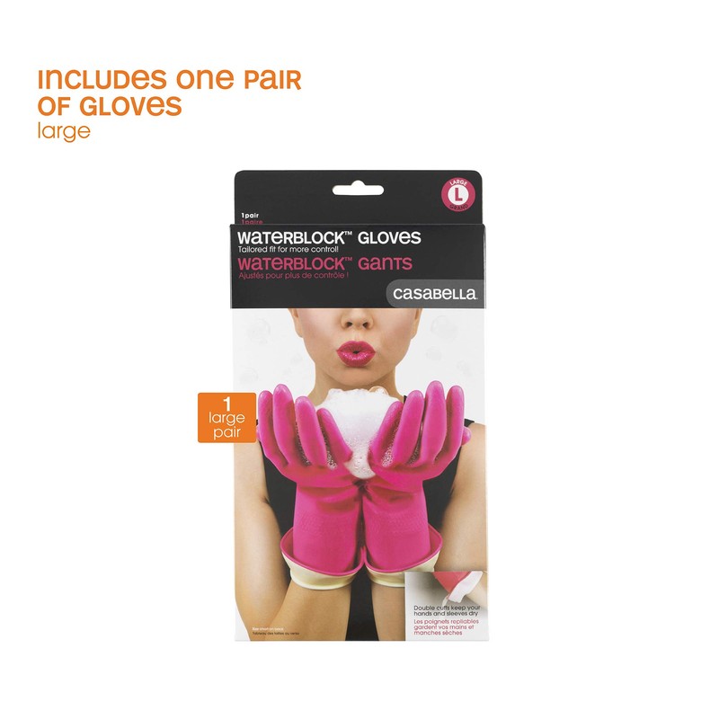 Casabella 46060 Premium Waterblock Gloves, Large, 1-Pair, Pink
