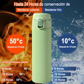 Termos para Cafe, Botella de Agua, Mantiene Frío y Caliente 6 Horas, Termo Taze de Acero Inoxidable, Vaso Termico para Adultos y Niño, Hombres y Mujeres(450ml Verde claro)