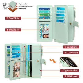 GAEKEAO Womens Wallet RFID Blocking Trifold Large Capacity Ladies Vegan Leather Wallet Floral Multi Card Holder Organizer