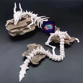 70cm Articulated Dragon Skeleton – 3D Printed Fantasy Creature with Realistic Bones and Spikes - Color: White
