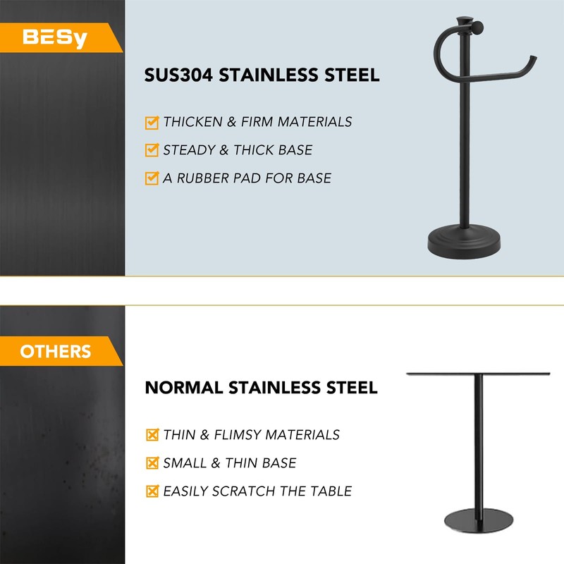 BESy 17 Inch Matte Black Stand Towel Bar Hanger Hand
