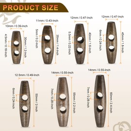 HARFINGTON 10pcs Wooden Toggle Buttons 30mm / 1.2" Wood Olive Sewing Buttons 2-Hole Wood Horn Oval Buttons Sewing Accessories for Coat Sweaters Clothing DIY Craft, Brown
