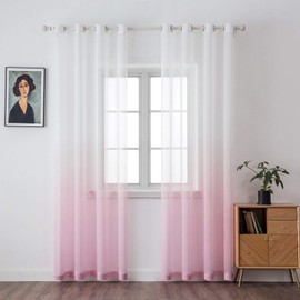 MIULEE Set of 2 Transparent Curtains, Colour Gradient, Voile Sheer Curtains with Eyelets, Decorative Window Curtain for Bedroom and Living Room, 245 cm x 140 cm (H x W), White & Pink