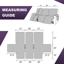 MeilleMaison Recliner Sofa Slipcover Couch Covers for 3 Cushion Couch, Non Slip Sofa Cover with Elastic Straps, Washable Furniture Protector for Kids, Dogs, Pets (3 Seater, Wine/Tan) (MMCLKR03C8)