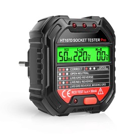 Socket Tester Socket Tester with RCD Test and LCD Voltage Display, Euakee 6 Types of Fault Diagnosis, Leak Voltage and Current Indicator, Circuit Polarity Voltage Detector Breaker Finder HT107D