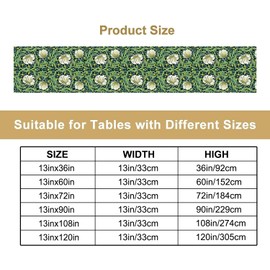William Morris Style Floral Table Runner, Mid-Century Retro Abstract Flowers Green Botanical Pattern for Home Kitchen Table Decor Dining Coffee Room Party Decor 13x36in