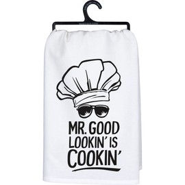 Primitives by Kathy Mr. Good Lookin' is Cookin' Decorative Kitchen Towel, White, 28" x 28"