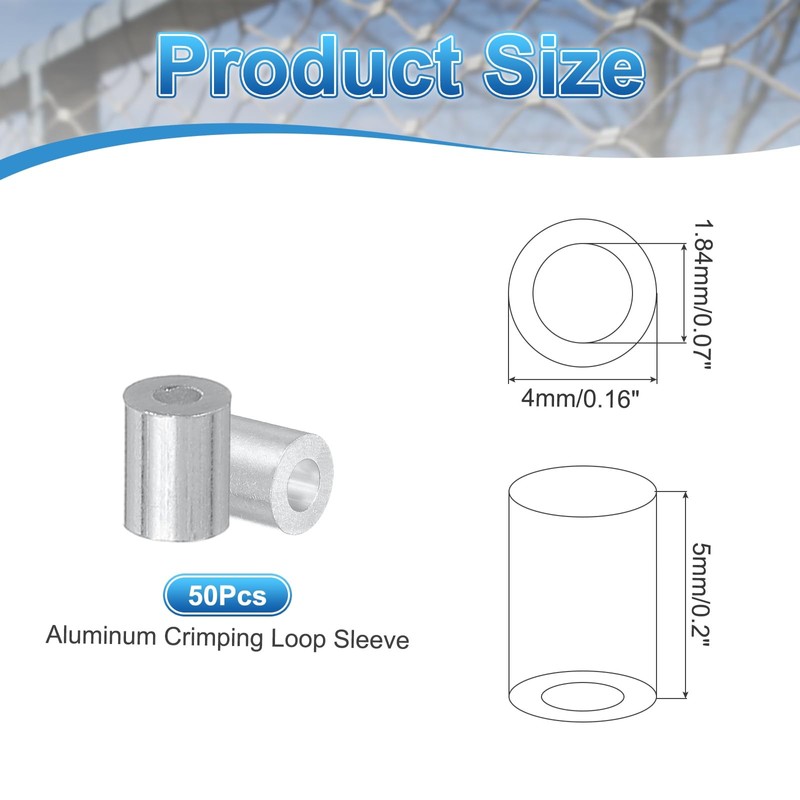 sourcing map 50Pcs Aluminum Crimping Loop Sleeve, 1.5mm 1/16" Round