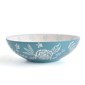 HomePop 32 OZ Ceramic Pasta Salad Bowls，Microwave and Oven Safe - Blue (Set of 4)