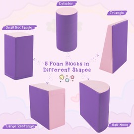KOTEK Climb and Crawl Foam Play Set, 5-Piece Baby Soft Play Foam Blocks to Climbing, Crawling, Sliding, Indoor Activity Playset for Toddlers Infants Kids Preschoolers (Pink+Purple)