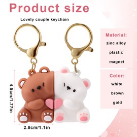 Mikovivi Couple Cute Bear Keychain, White and Brown Valentine's Gift Cute Couples Gifts Keychain Cartoon Bear Couple Matching Key Chain for Him Her