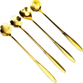Zap Impex Golden Spoon Set/Cutlery/Coffee Spoon/Dessert Spoon/Kitchenware/Stainless Steel,Gold Coffee Spoons in Different Shapes, Set of 4, ZPFSPN-4