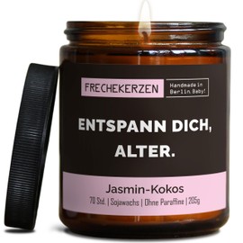 Lustige Duftkerze mit asozialem Spruch | Handgemacht aus Sojawachs | In Geschenkbox | Gast Geschenk Freundschaft Kumpel Papa Partner Schwester BFF Deko schlechte Laune |Jasmin-Kokos
