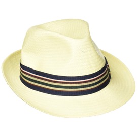 Scala Men's Toyo Fedora with Stripe Ribbon, Ivory, Large