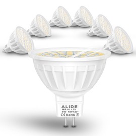 ALIDE 50W MR16 LED Bulbs, 5W GU5.3 Bi Pin, 4000K Natural White, Wide Angle 120 Degree Beam, 12V MR16 LED Bulbs for Overhead Tracking Flood Recessed Accent Landscape Lighting, 6 Pack