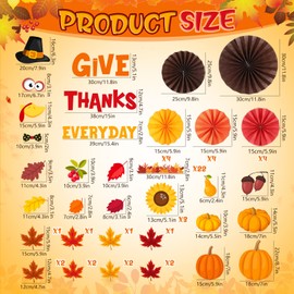 Funrous 47 Pcs Fall Bulletin Board Decorations Give Thanks Everyday Paper Cutouts Turkey Paper Fans Fall Maple Leaf Thanksgiving Classroom Decor for Autumn Thanksgiving Bulletin Board (Classic)