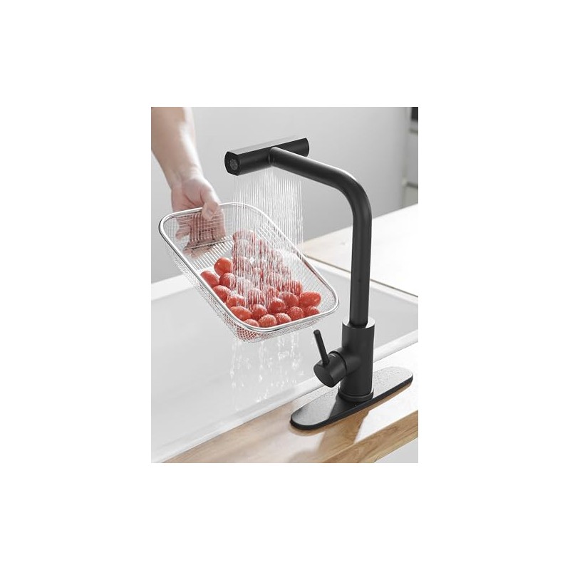 Black Kitchen Faucets with Pull Down Sprayer,Waterfall Kitchen Sink Faucet,Commercial